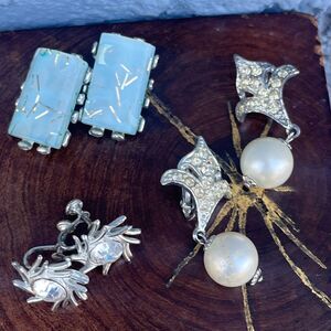 Vintage Clip On Earrings Set with Sarah Coventry and Lucite Mid Century Jewelry